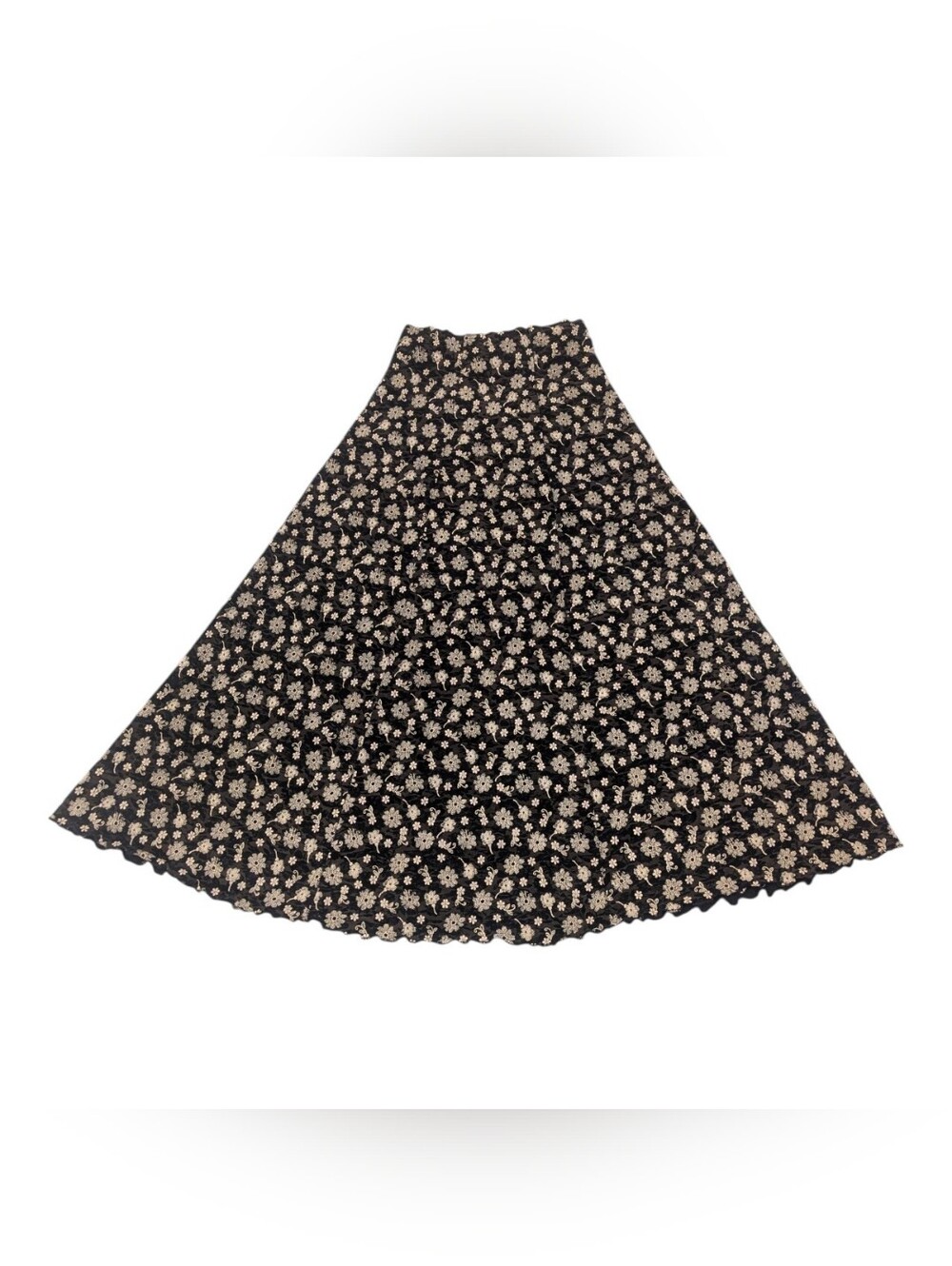 Black/Brown floral Maxi skirt with elastic waist and - Sz S/M